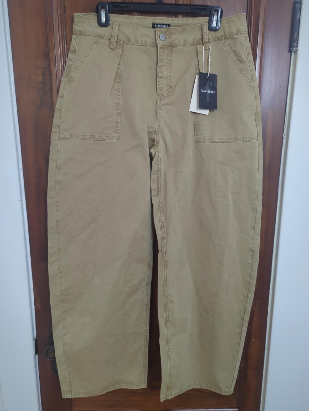 NWT Flamingals Khaki Barrel Leg Utility Pants XL